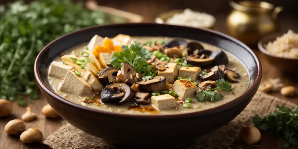 vegetarian mushroom and tofu porridge
